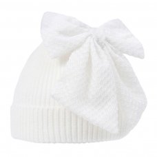 H668-W: White Chenille Hat w/Large Bow (0-12m)